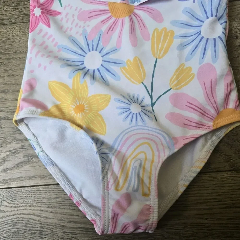 Marie Nicole Clothing Floral One Piece Swimsuit M NWT Pink Yellow Blue Ric Rac